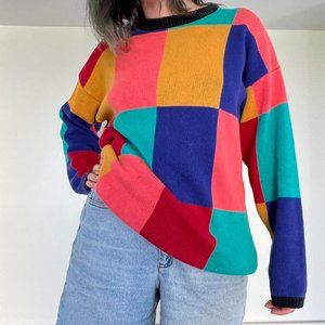 Colorblock, oversized patchwork 80s retro sweater!